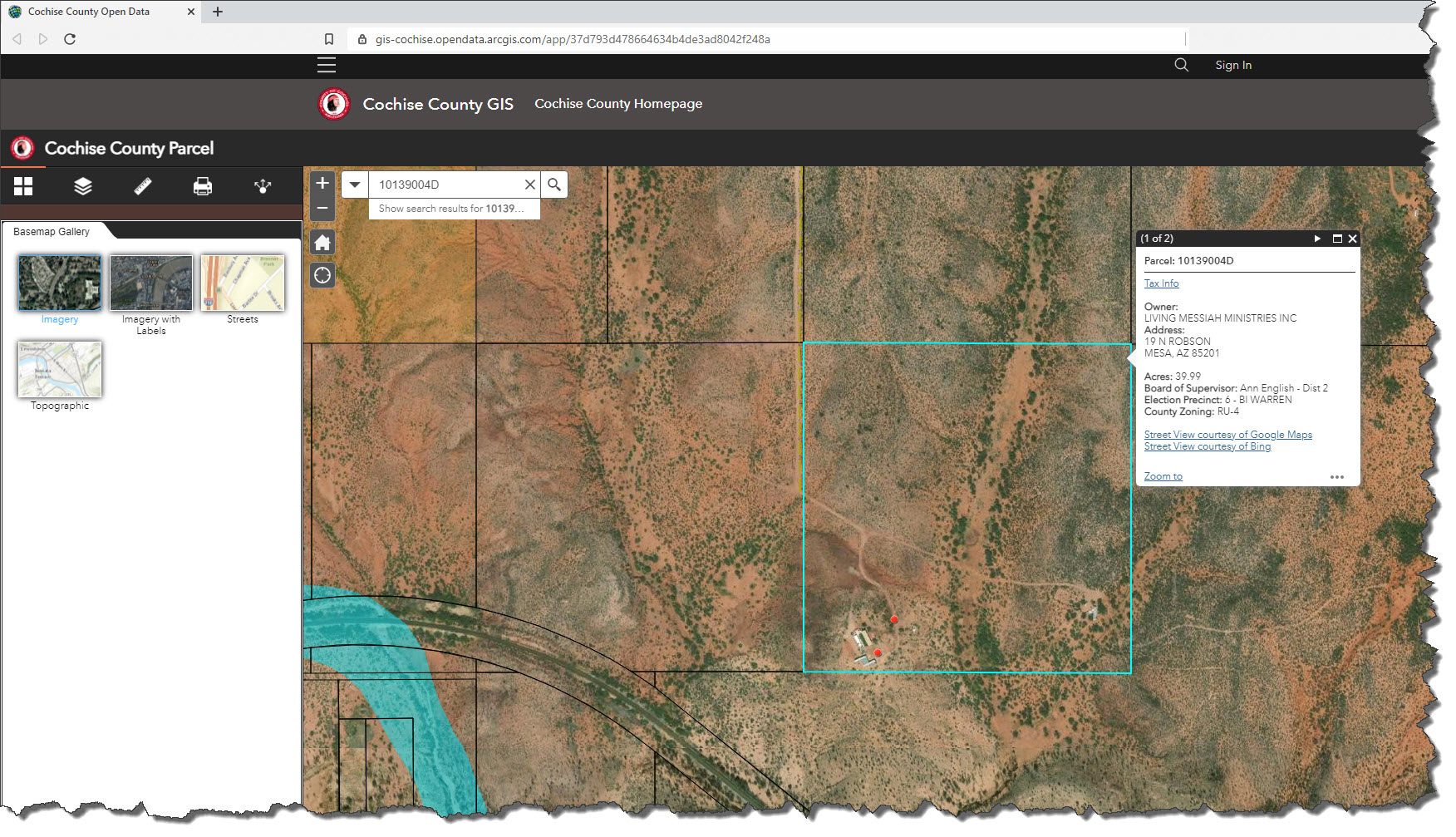 Cochise County GIS Parcel # 10139004D